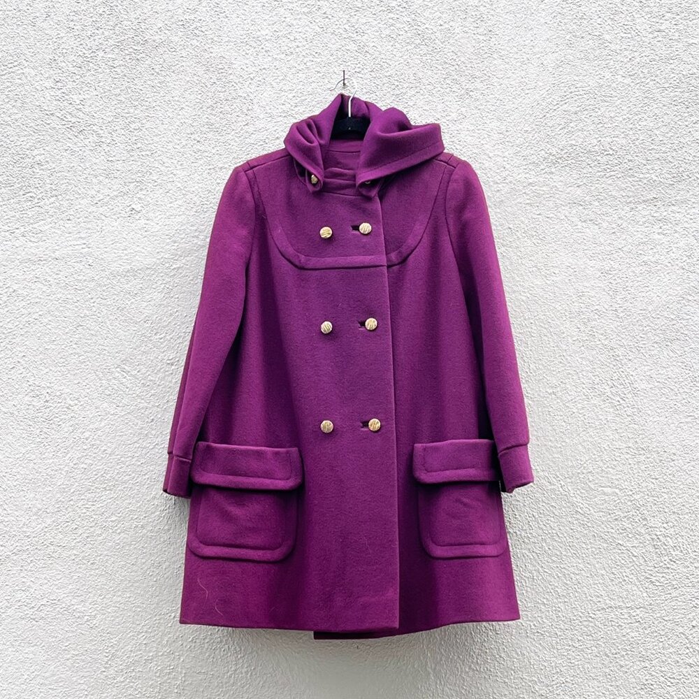 Vintage 70s Women's Montgomery Ward Purple Hooded Peacoat Coat Medium